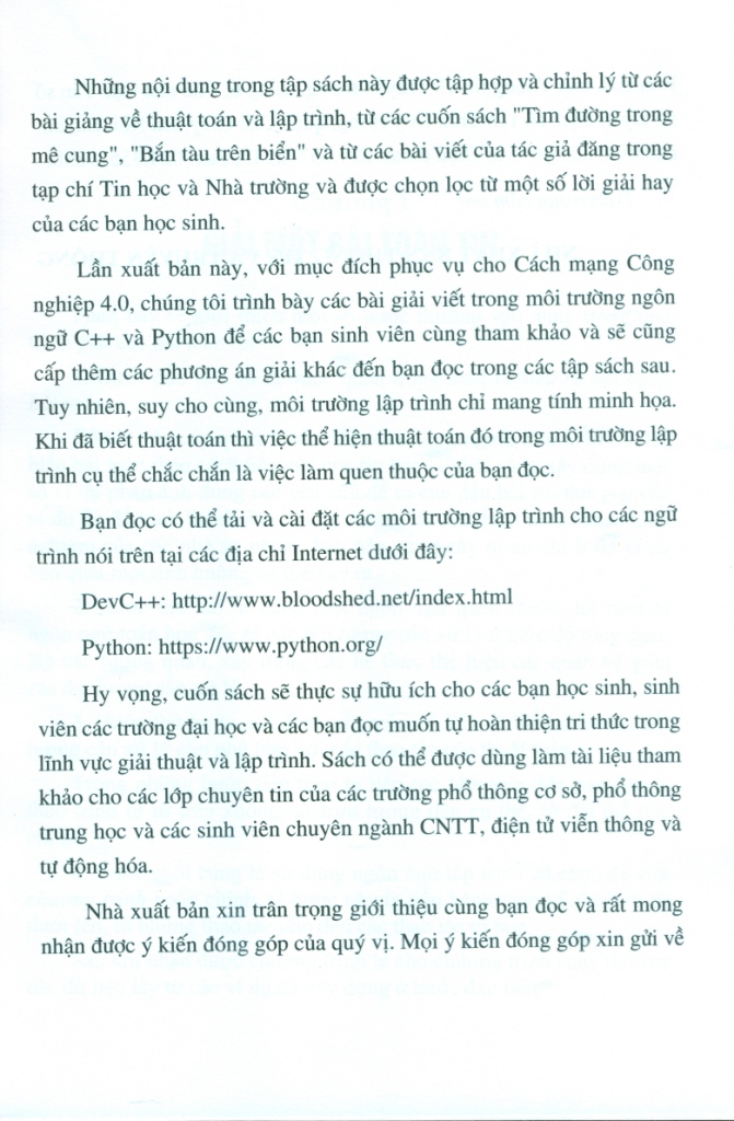 SÁNG TẠO TRONG THUẬT TOÁN VÀ LẬP TRÌNH VỚI C++ VÀ PYTHON (Tập 8)
